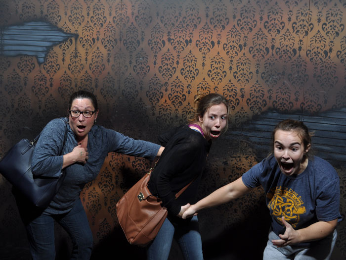 Mother and daughters at haunted house